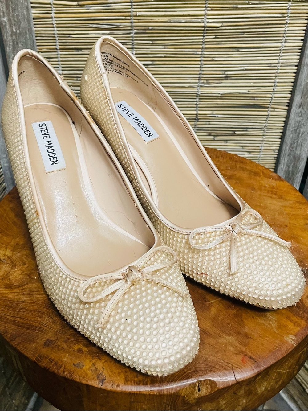 Steve Madden Pearl-Studded Ballet Flats in Nude